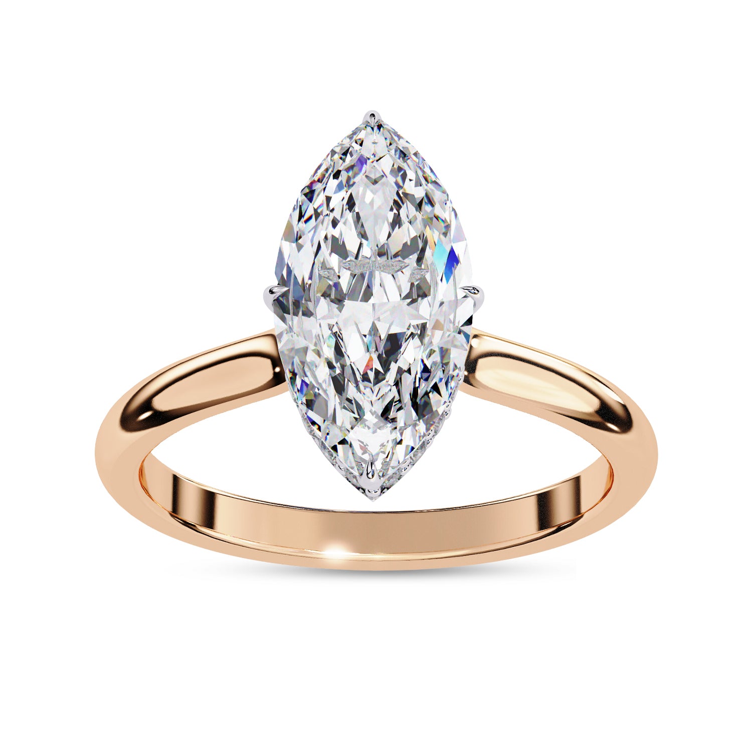 Hidden Halo Solitaire Engagement Ring Marquise and Round Lab Grown Diamond
