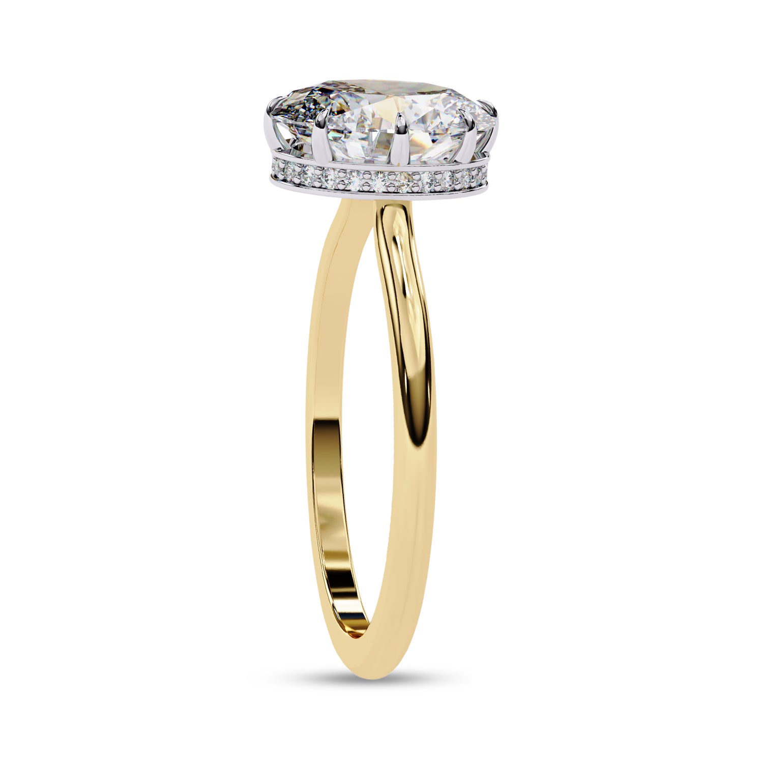 Hidden Halo Solitaire Engagement Ring Radiant and Round Lab Grown Diamond