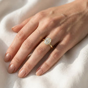 Hidden Halo Solitaire Engagement Ring Radiant and Round Lab Grown Diamond