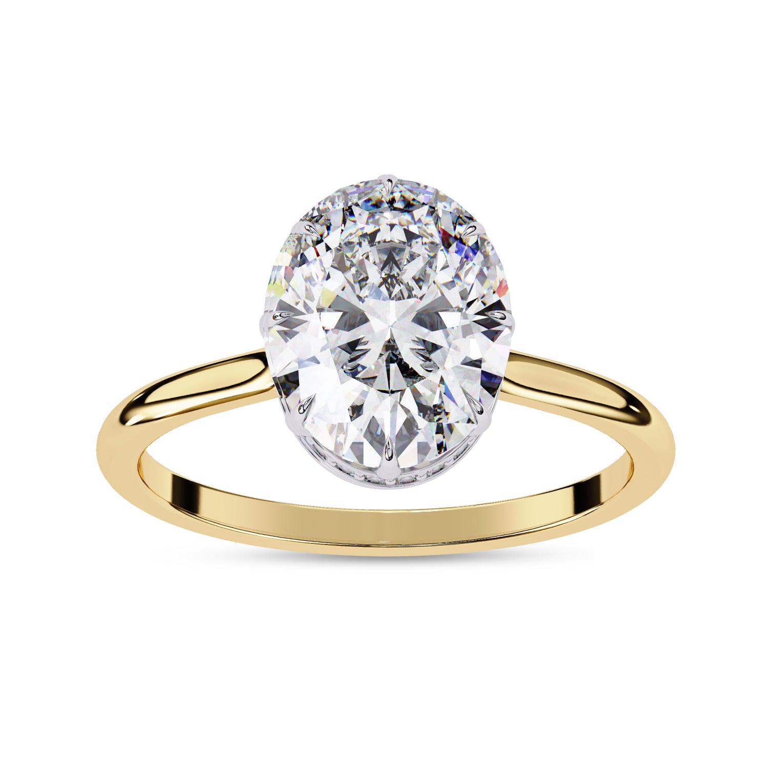 Hidden Halo Solitaire Engagement Ring Radiant and Round Lab Grown Diamond