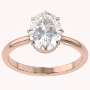 Hidden Halo Solitaire Engagement Ring Radiant and Round Lab Grown Diamond