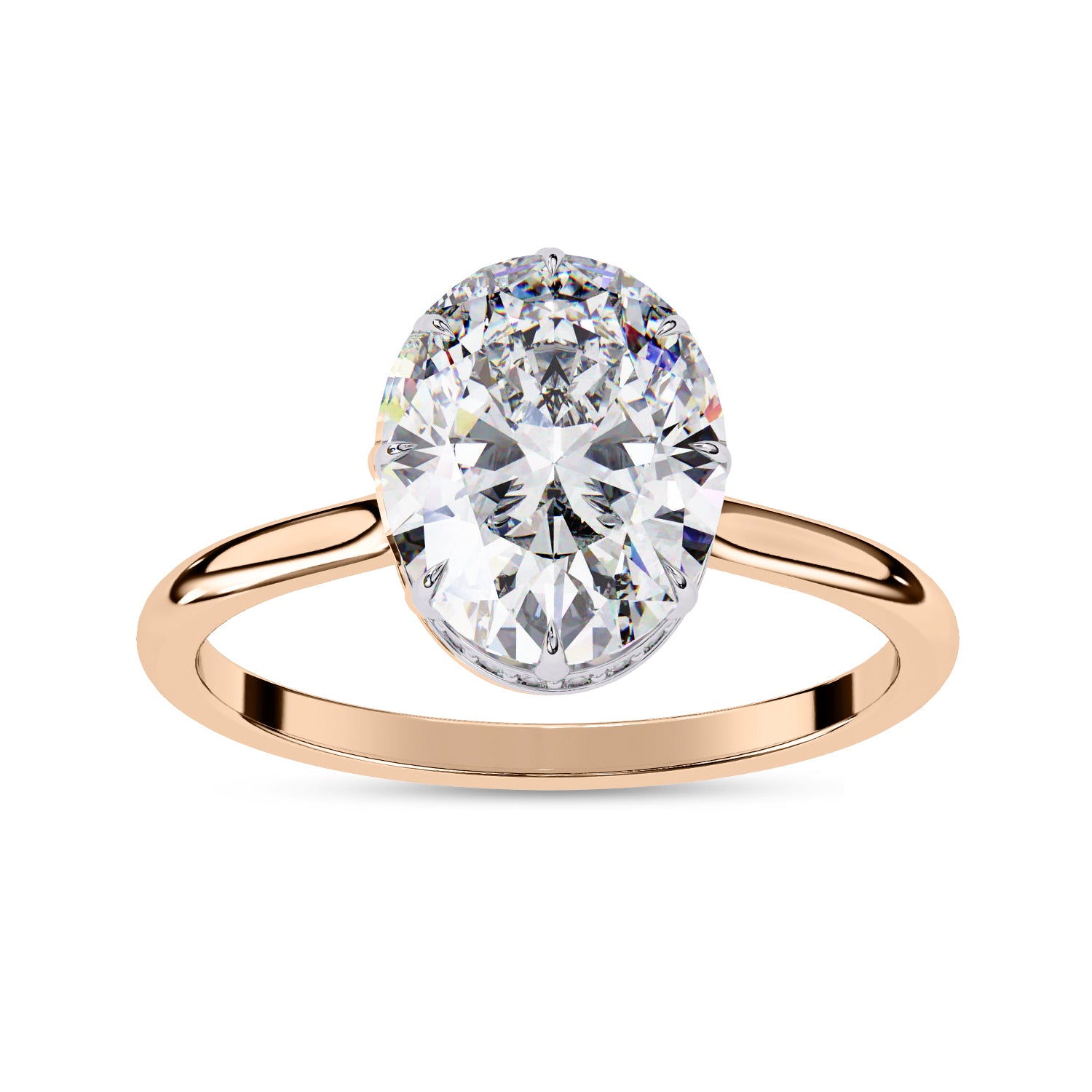 Hidden Halo Solitaire Engagement Ring Radiant and Round Lab Grown Diamond