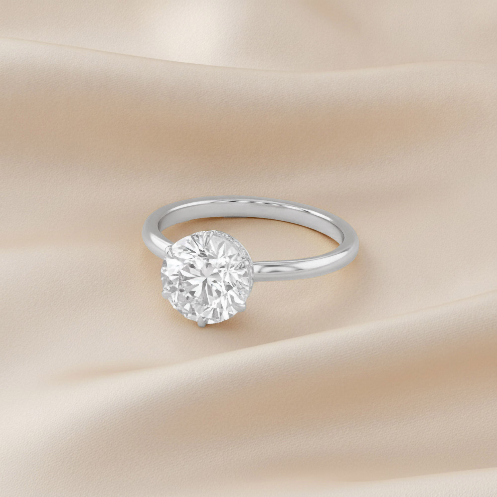Solitaire Beaded Engagement Ring Lab Grown Diamond
