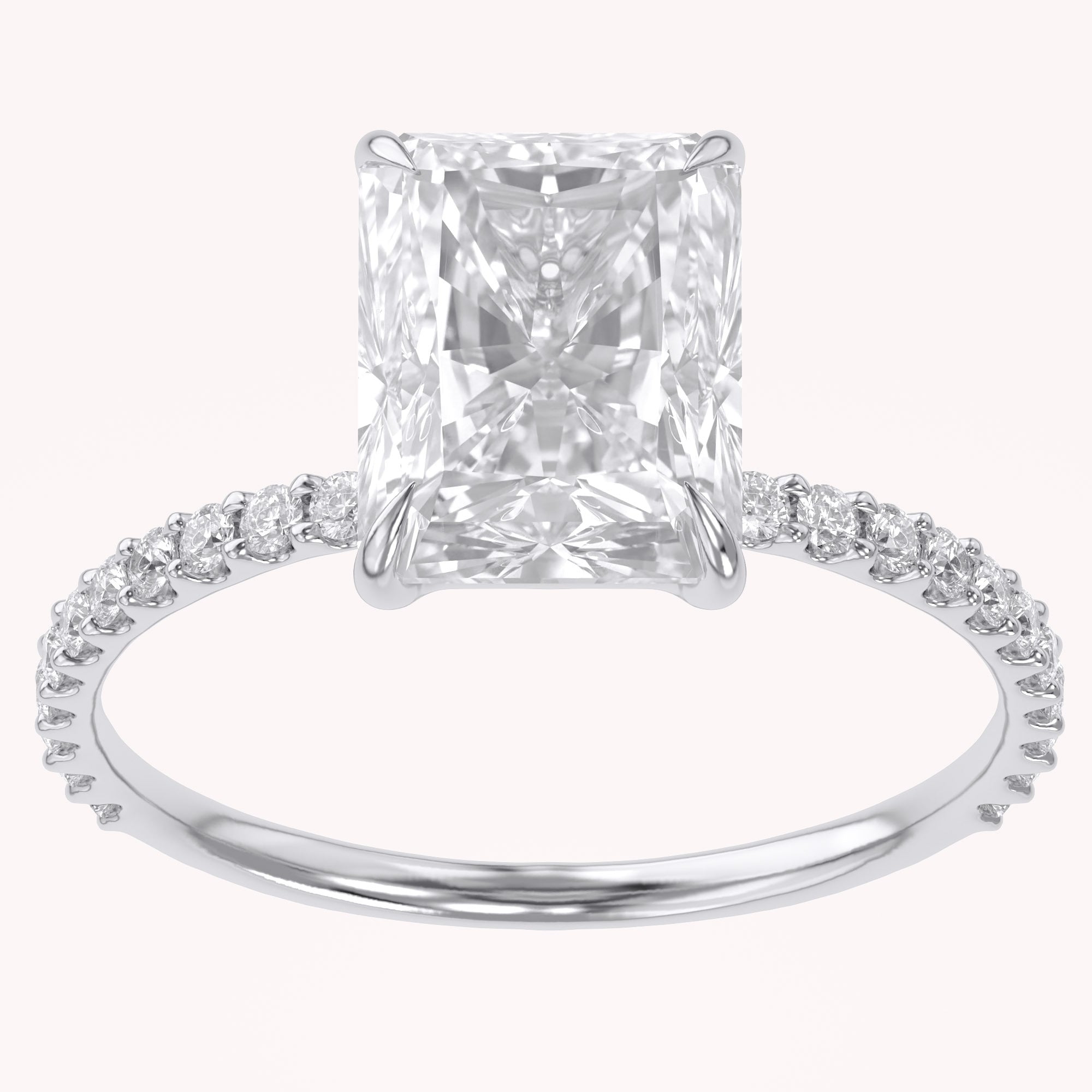 Solitaire Beaded Engagement Ring Radiant Lab Grown Diamond