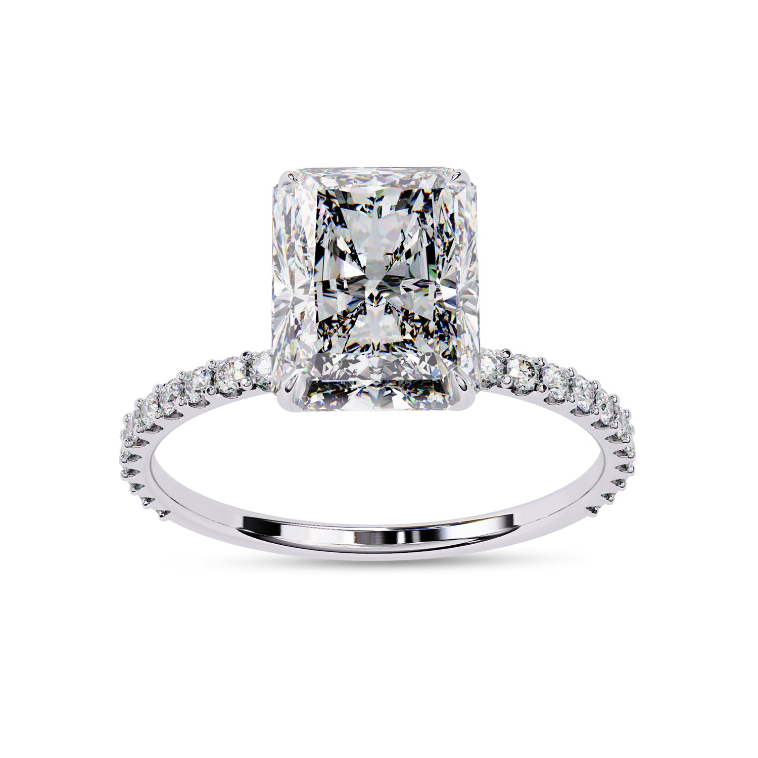 Solitaire Beaded Engagement Ring Radiant Lab Grown Diamond
