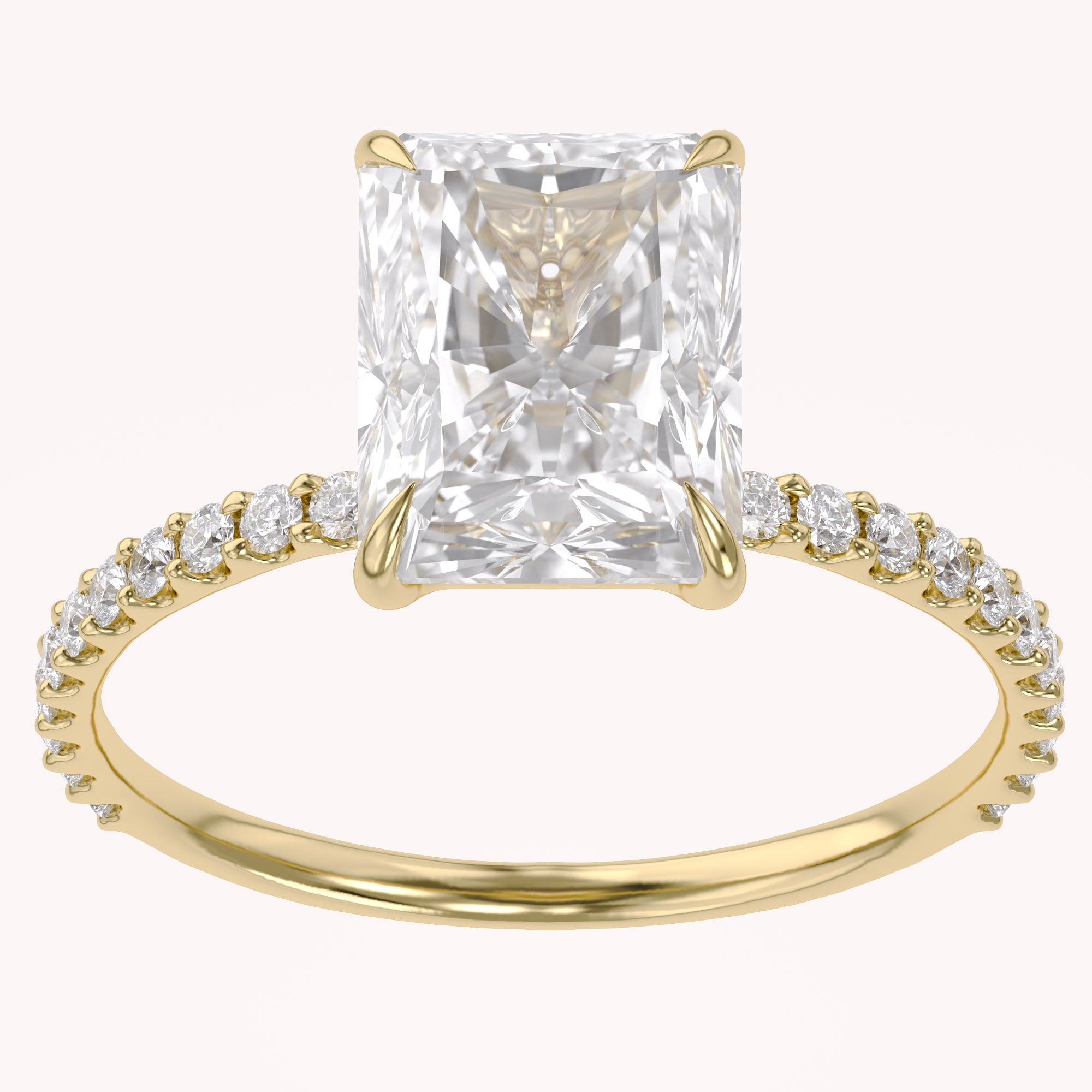 Solitaire Beaded Engagement Ring Radiant Lab Grown Diamond