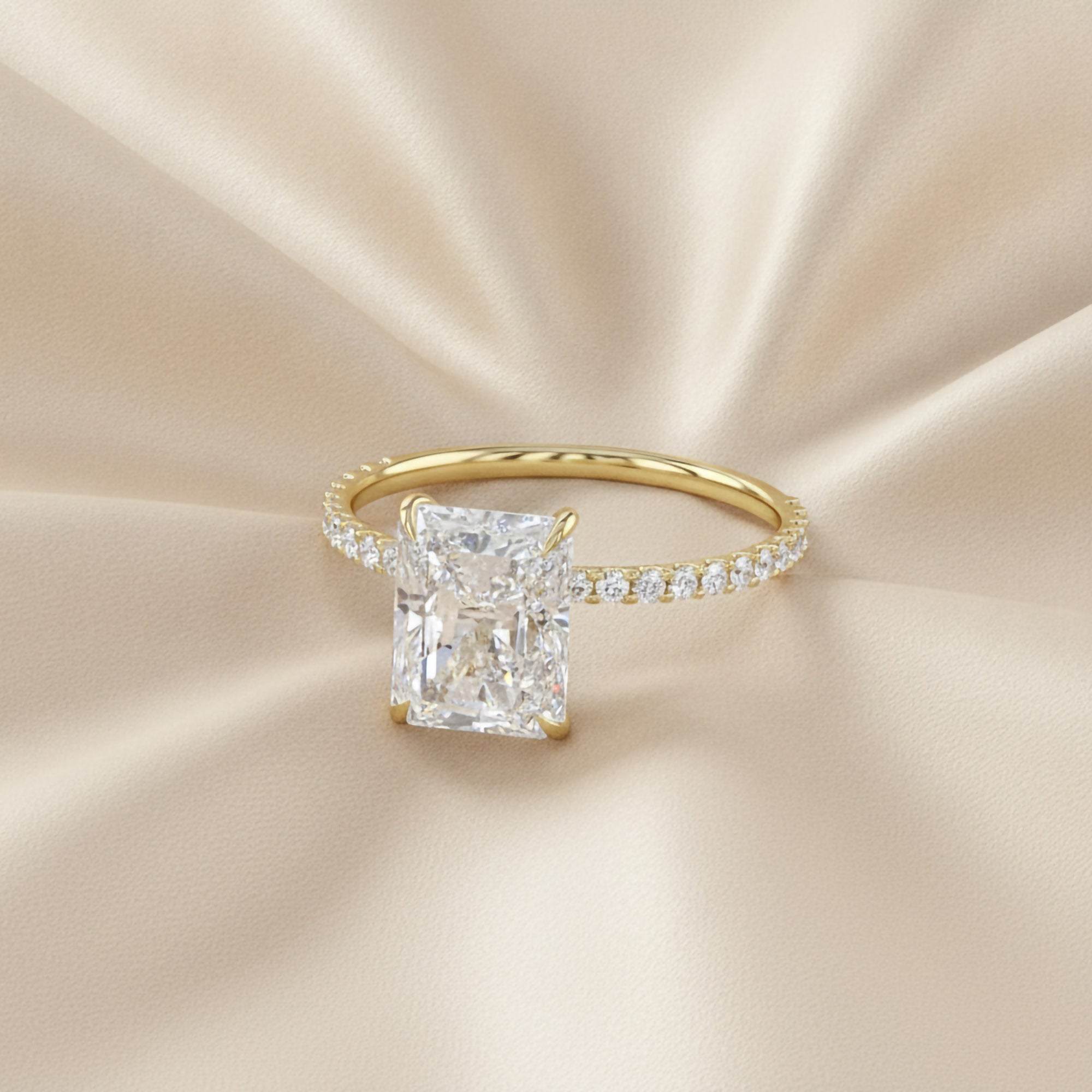 Solitaire Beaded Engagement Ring Radiant Lab Grown Diamond