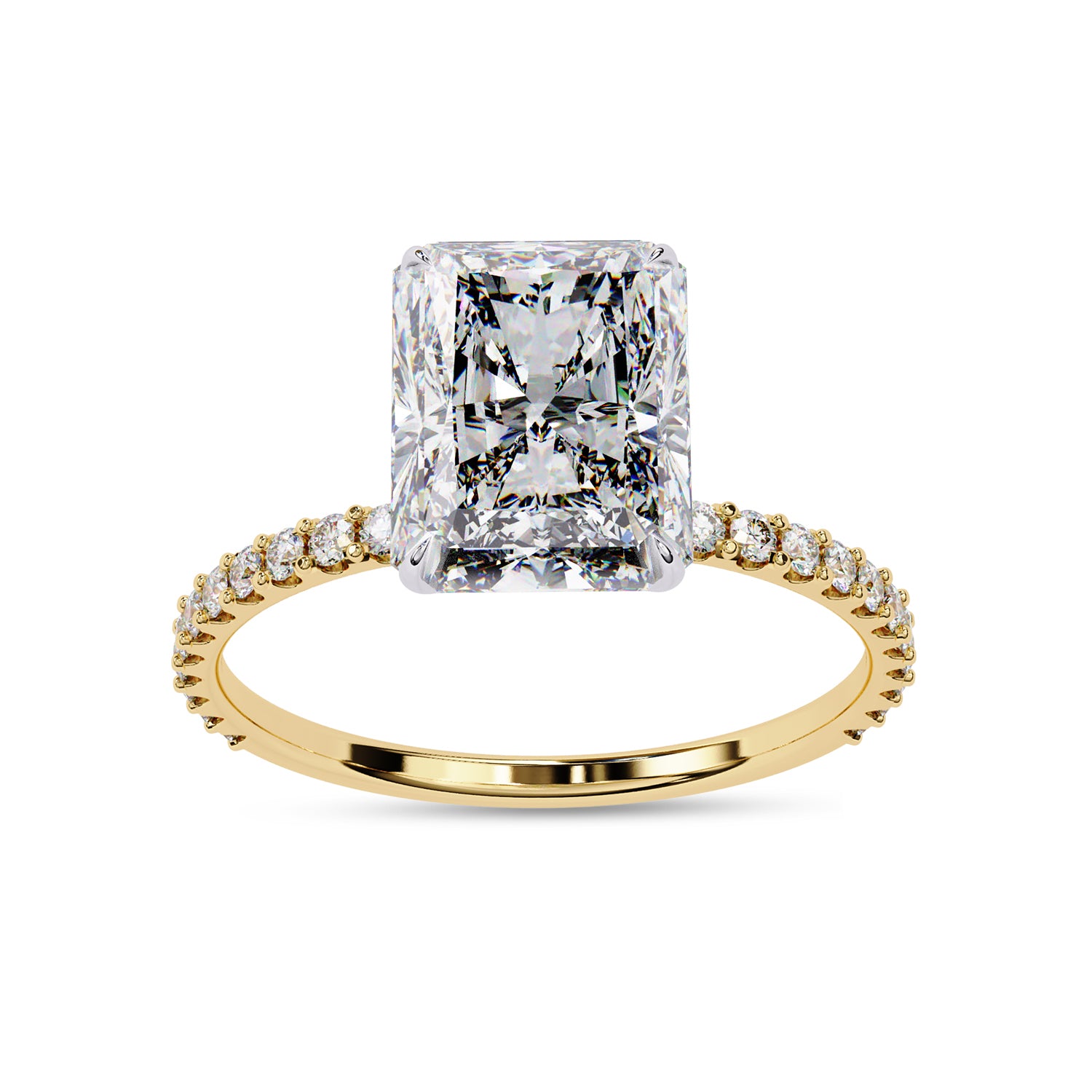 Solitaire Beaded Engagement Ring Radiant Lab Grown Diamond