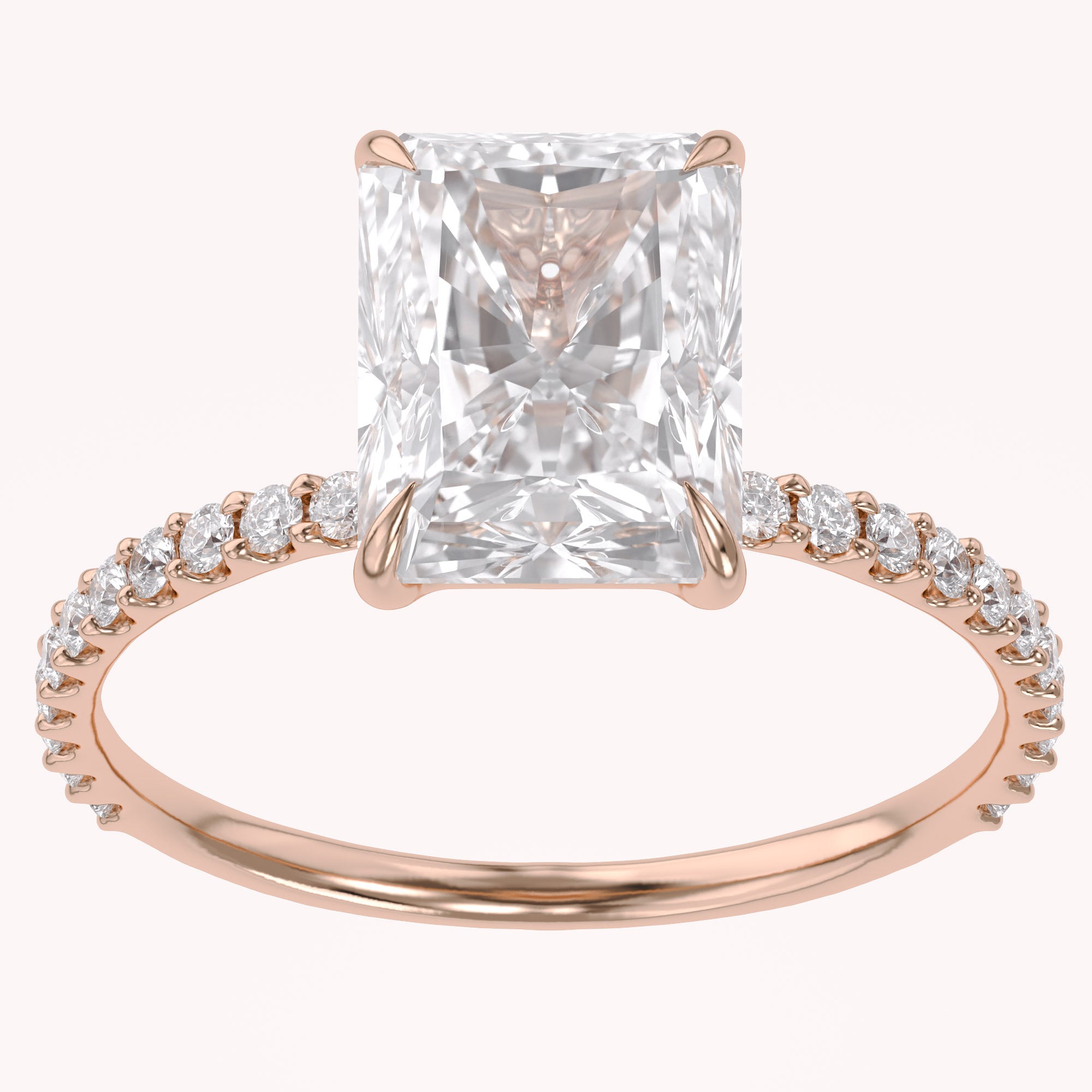 Solitaire Beaded Engagement Ring Radiant Lab Grown Diamond