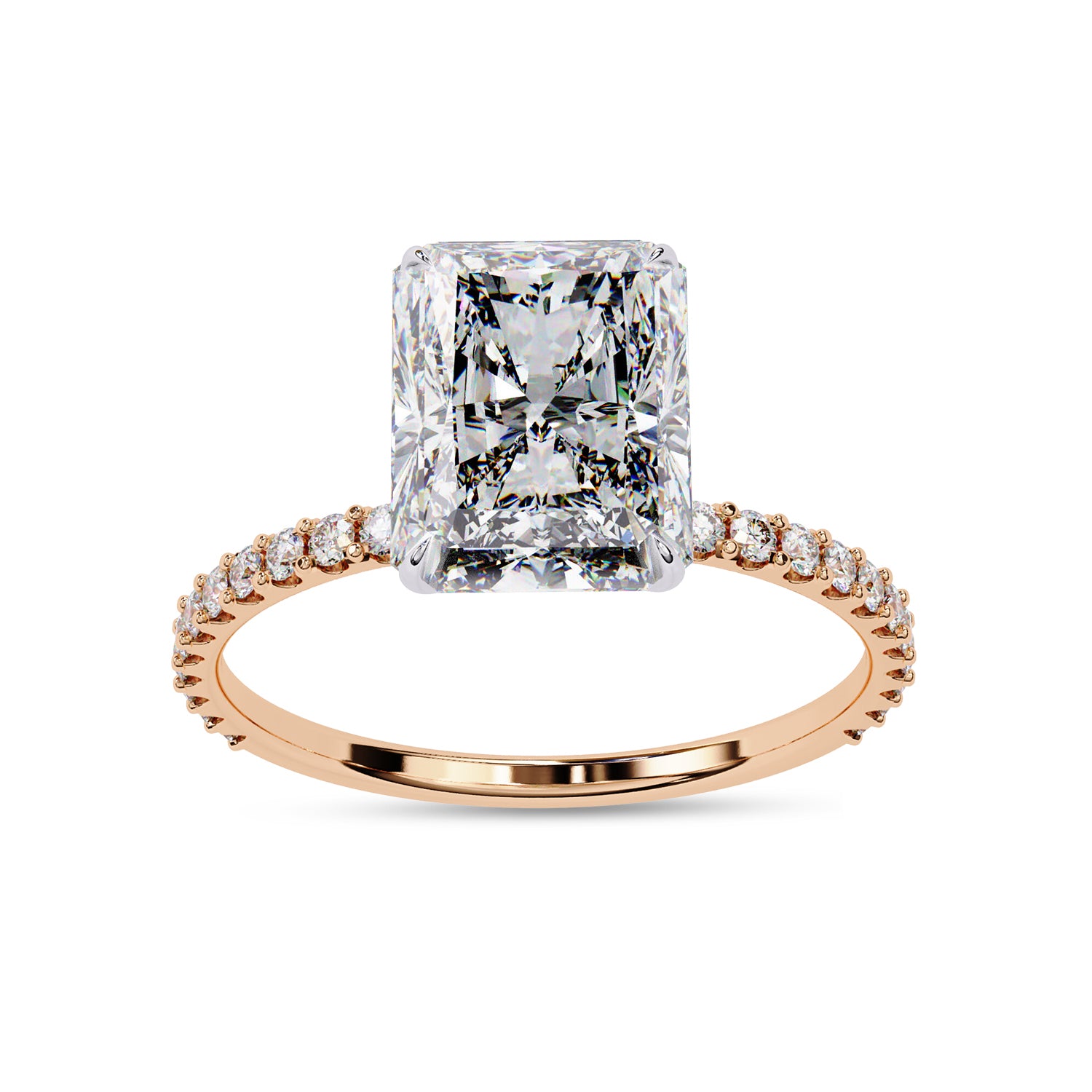 Solitaire Beaded Engagement Ring Radiant Lab Grown Diamond