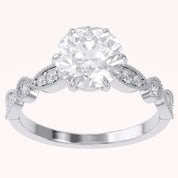 Solitaire Beaded Engagement Ring Emerald Lab Grown Diamond