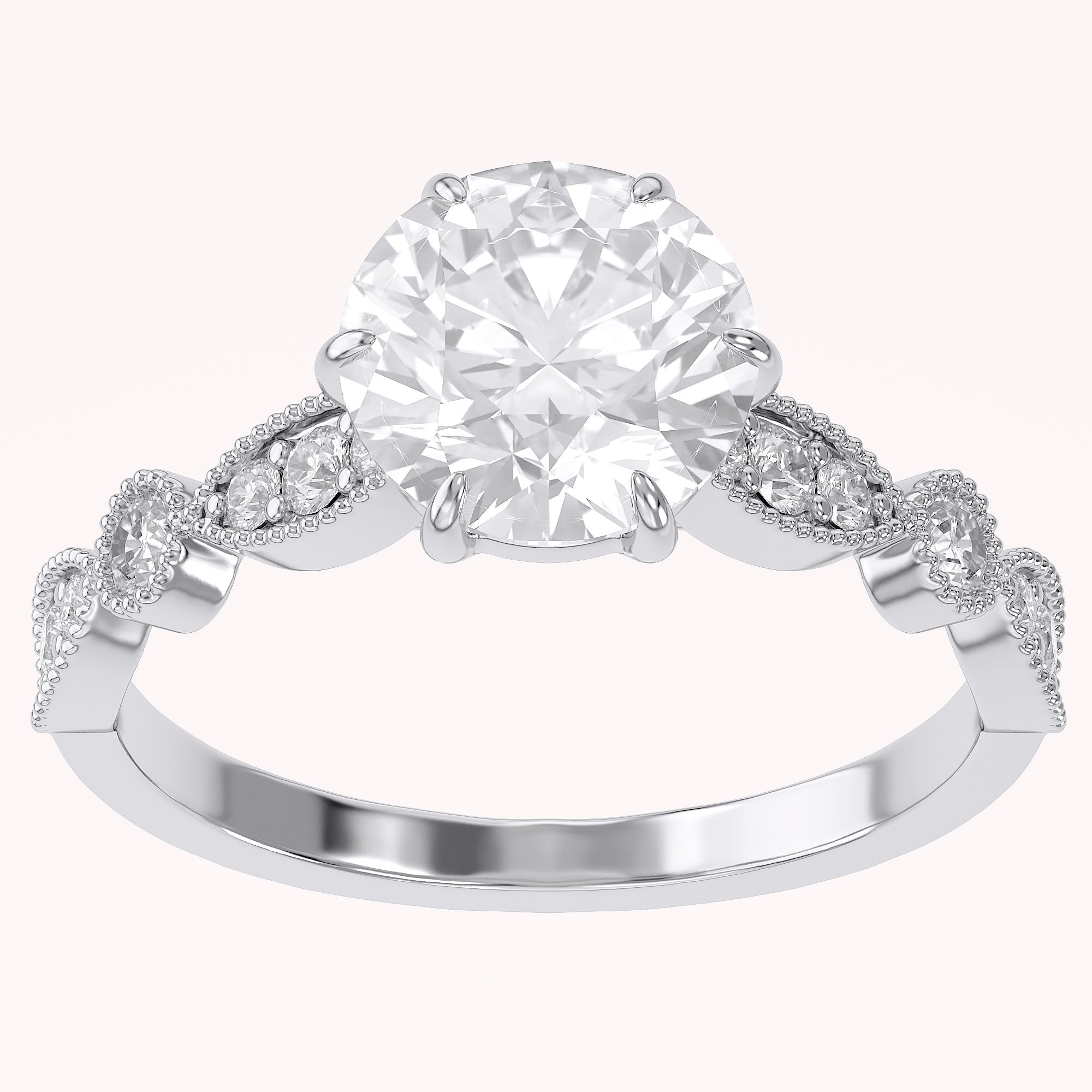 Solitaire Beaded Engagement Ring Emerald Lab Grown Diamond