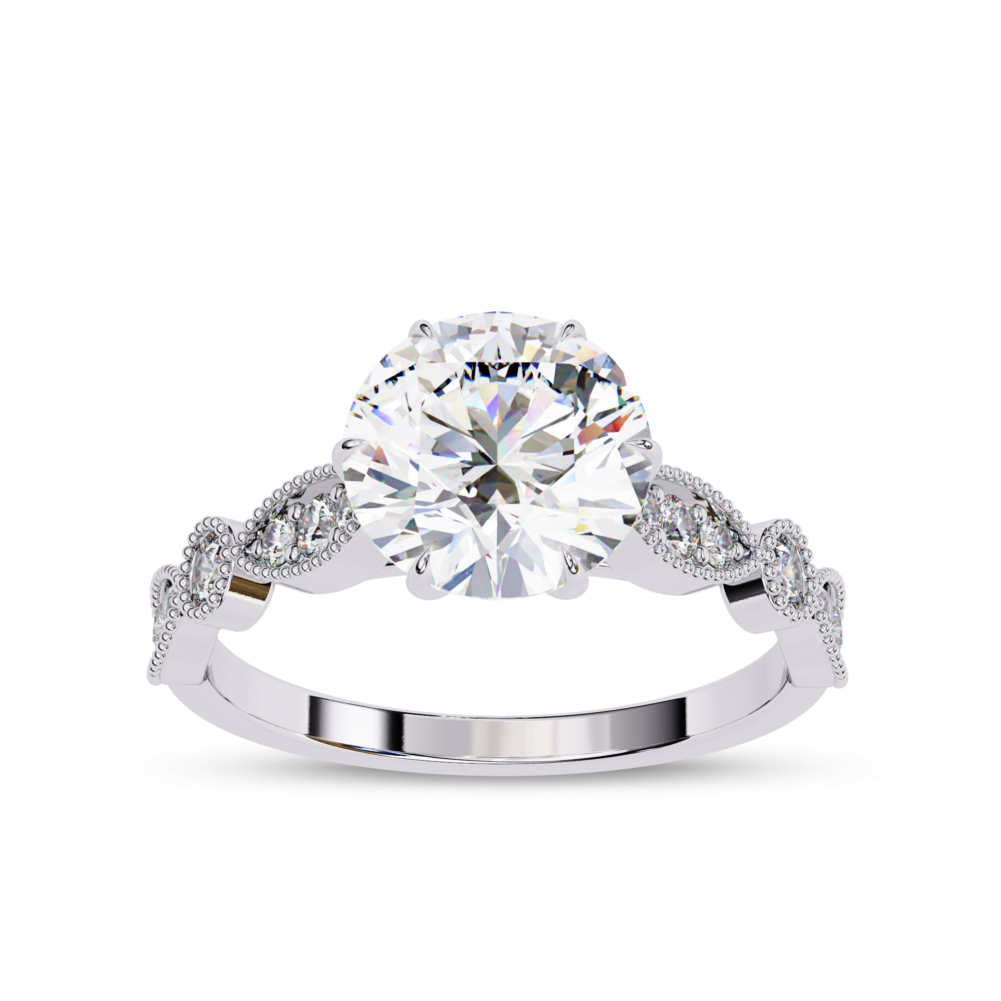 Solitaire Beaded Engagement Ring Emerald Lab Grown Diamond