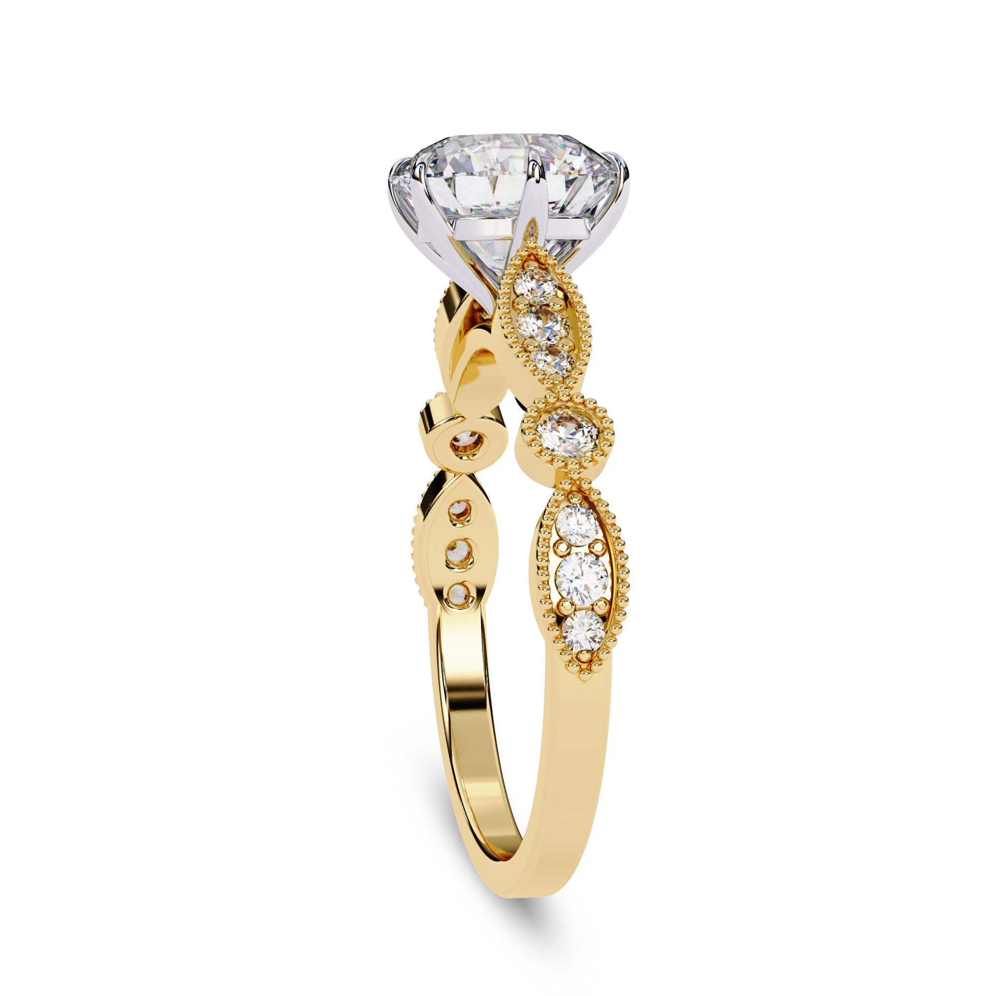 Solitaire Beaded Engagement Ring Emerald Lab Grown Diamond