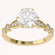 Solitaire Beaded Engagement Ring Emerald Lab Grown Diamond