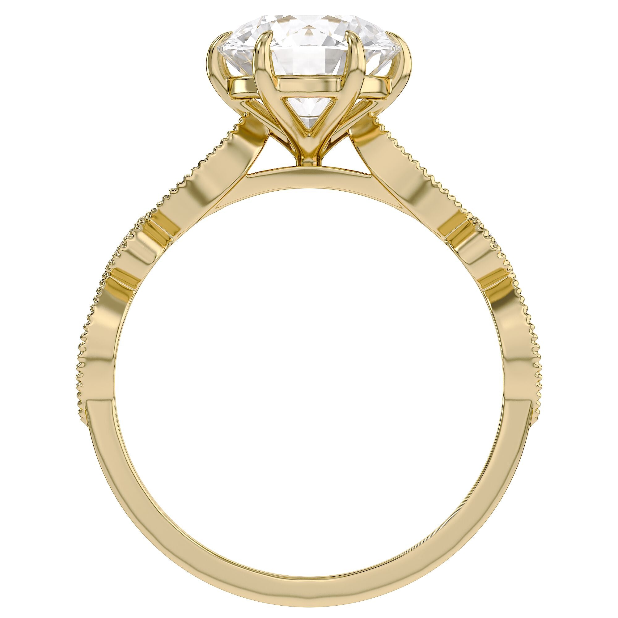 Solitaire Beaded Engagement Ring Emerald Lab Grown Diamond
