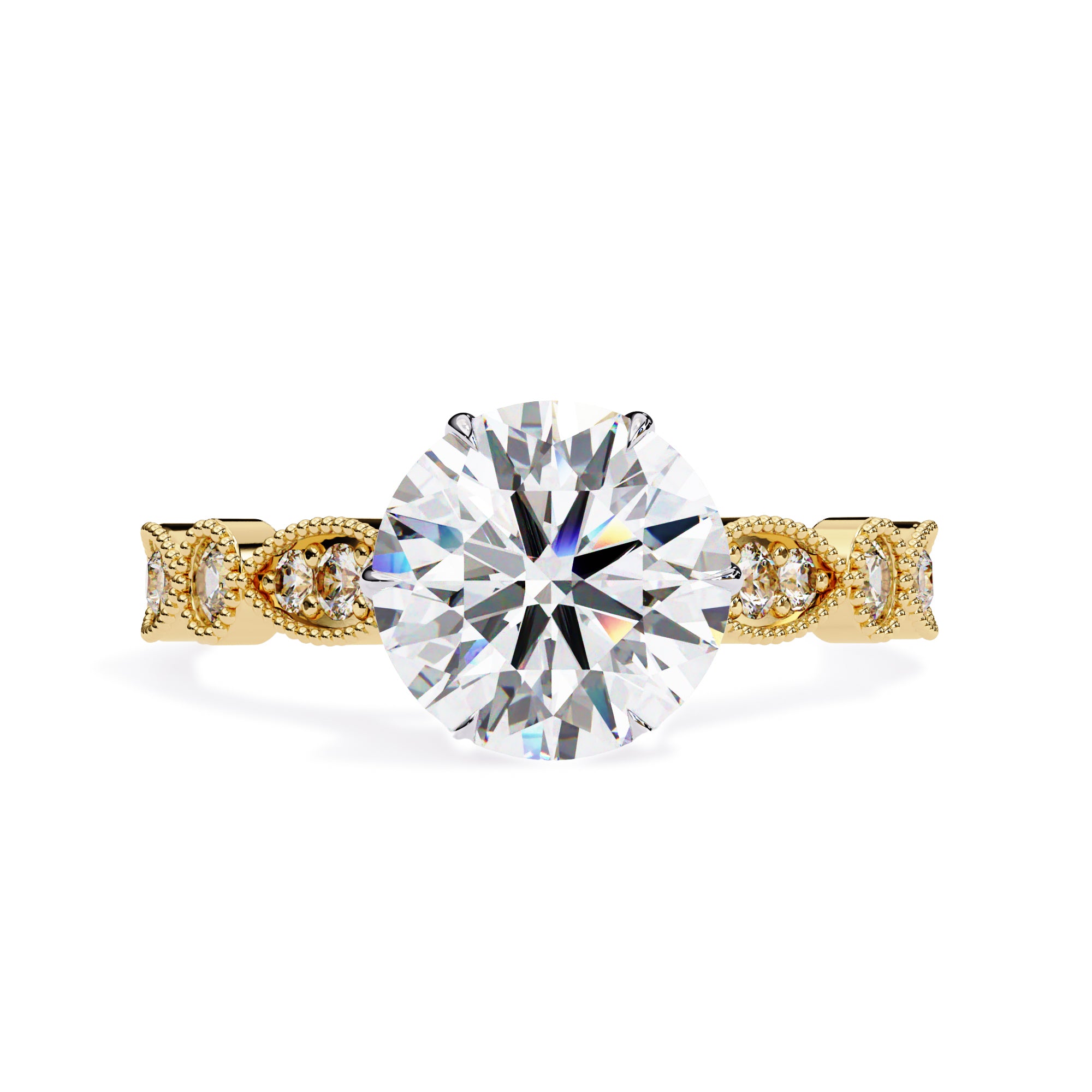 Solitaire Beaded Engagement Ring Emerald Lab Grown Diamond