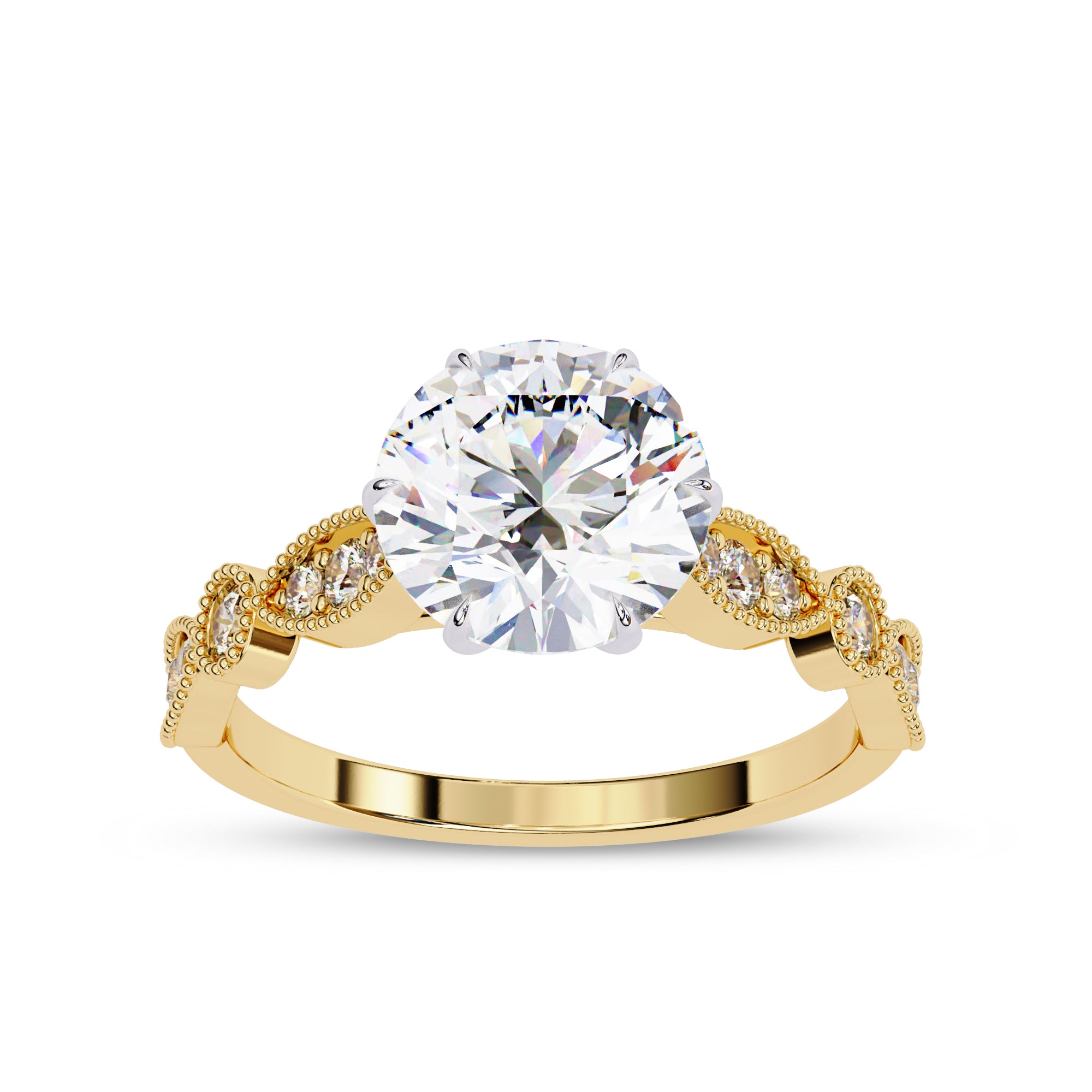 Solitaire Beaded Engagement Ring Emerald Lab Grown Diamond