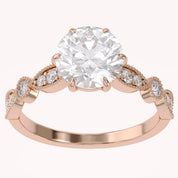Solitaire Beaded Engagement Ring Emerald Lab Grown Diamond