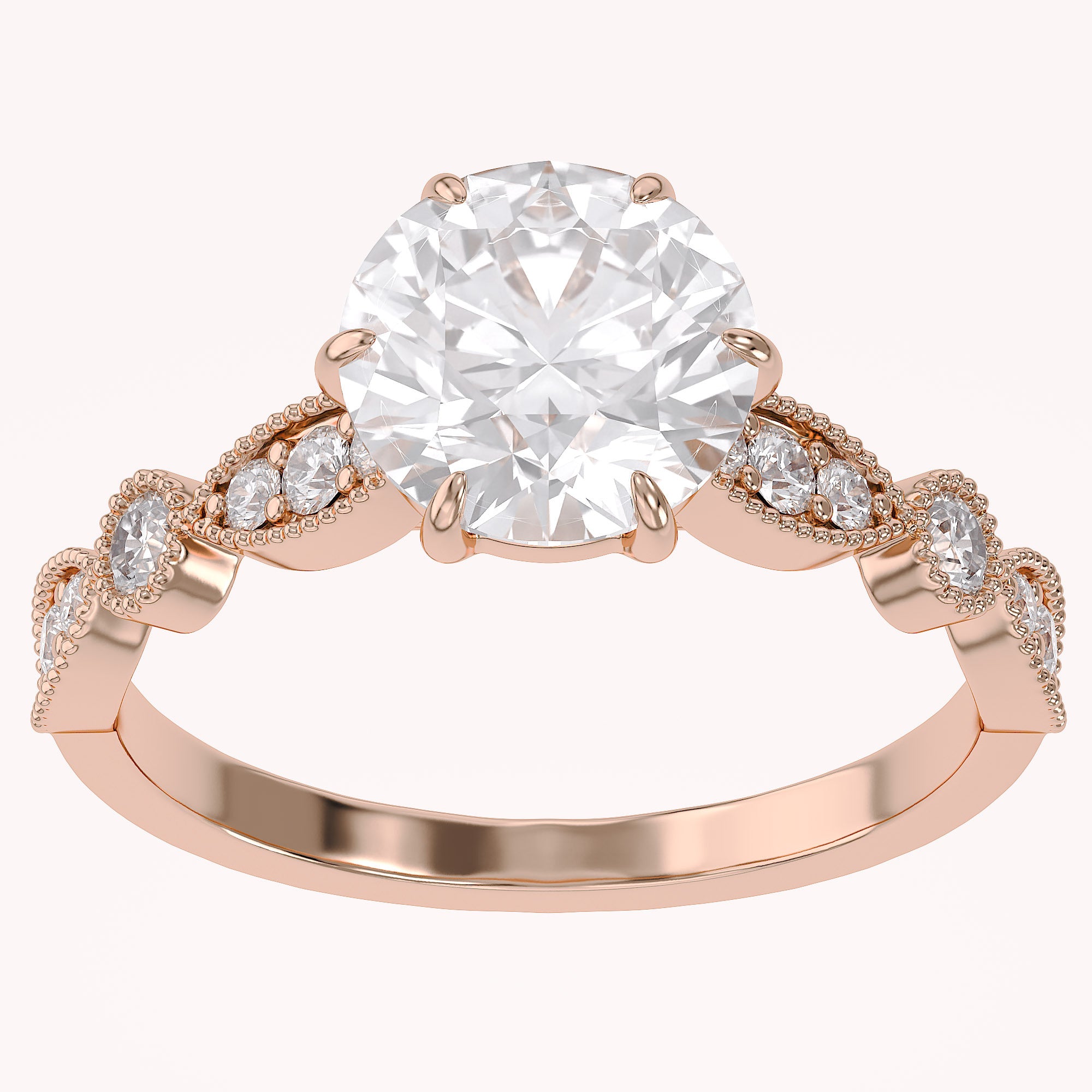 Solitaire Beaded Engagement Ring Emerald Lab Grown Diamond