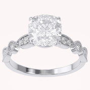 Solitaire Beaded Engagement Ring Marquise and Round Lab Grown Diamond