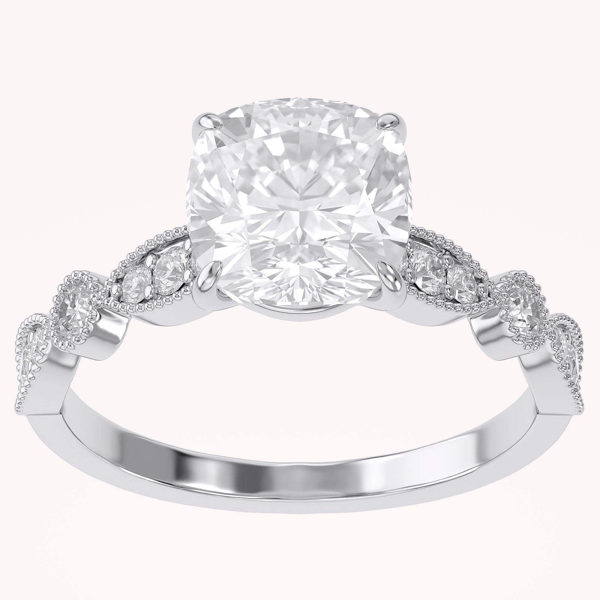 Solitaire Beaded Engagement Ring Marquise and Round Lab Grown Diamond