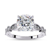 Solitaire Beaded Engagement Ring Marquise and Round Lab Grown Diamond
