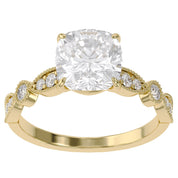 Solitaire Beaded Engagement Ring Marquise and Round Lab Grown Diamond