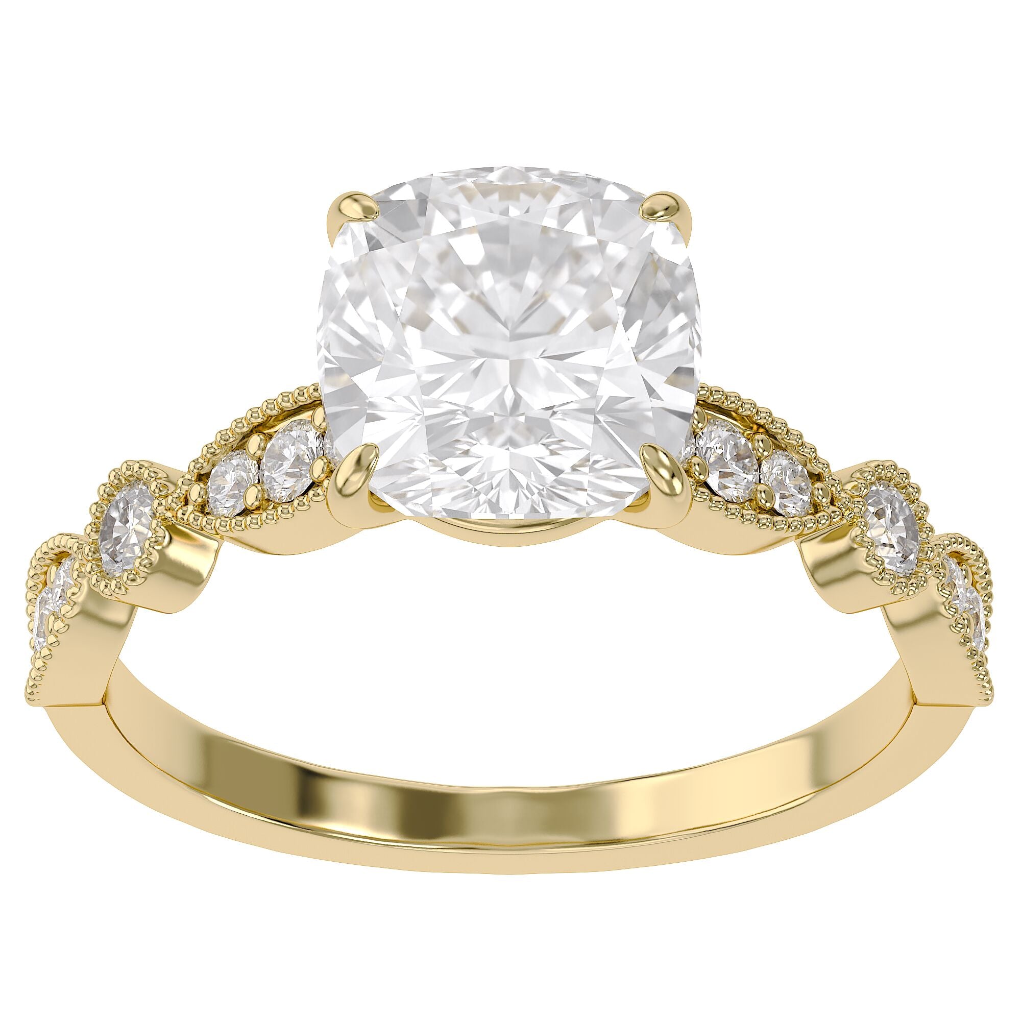 Solitaire Beaded Engagement Ring Marquise and Round Lab Grown Diamond