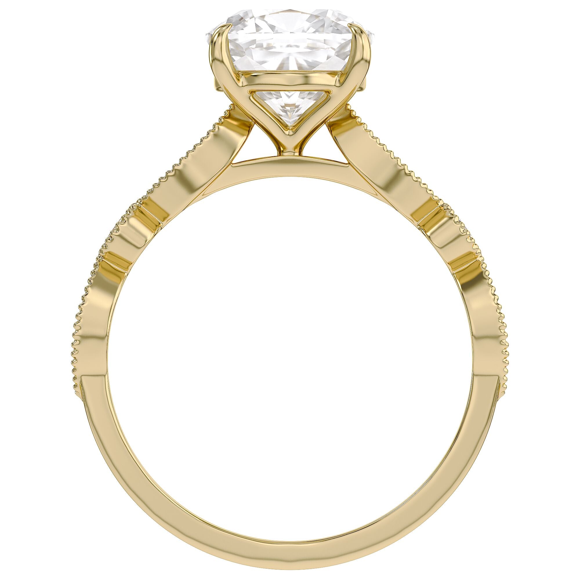 Solitaire Beaded Engagement Ring Marquise and Round Lab Grown Diamond