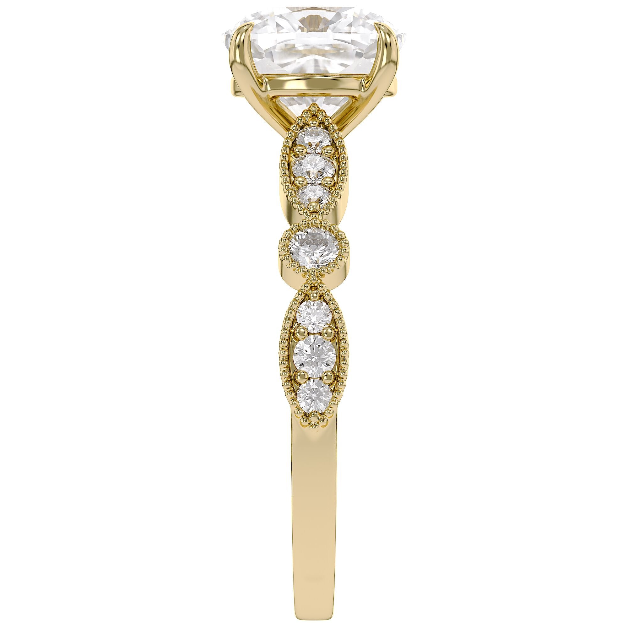 Solitaire Beaded Engagement Ring Marquise and Round Lab Grown Diamond
