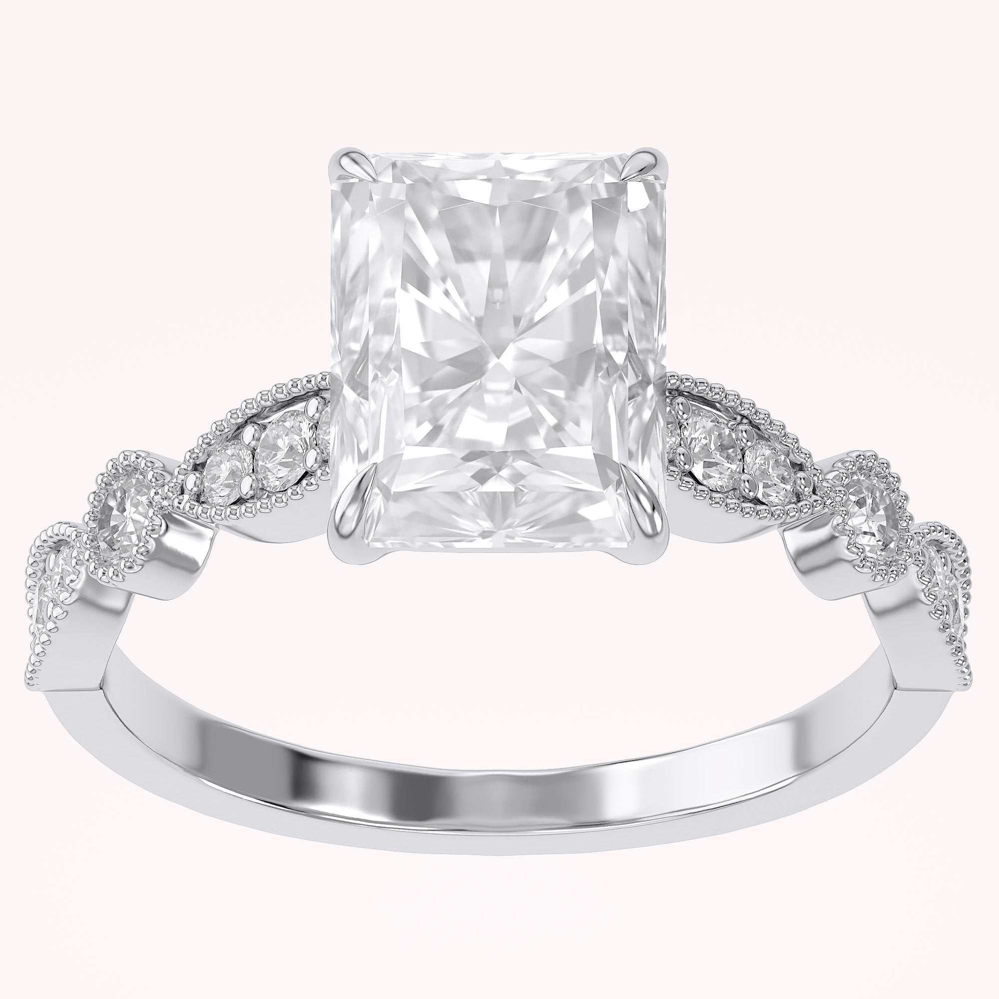 Solitaire Beaded Engagement Ring Oval Lab Grown Diamond