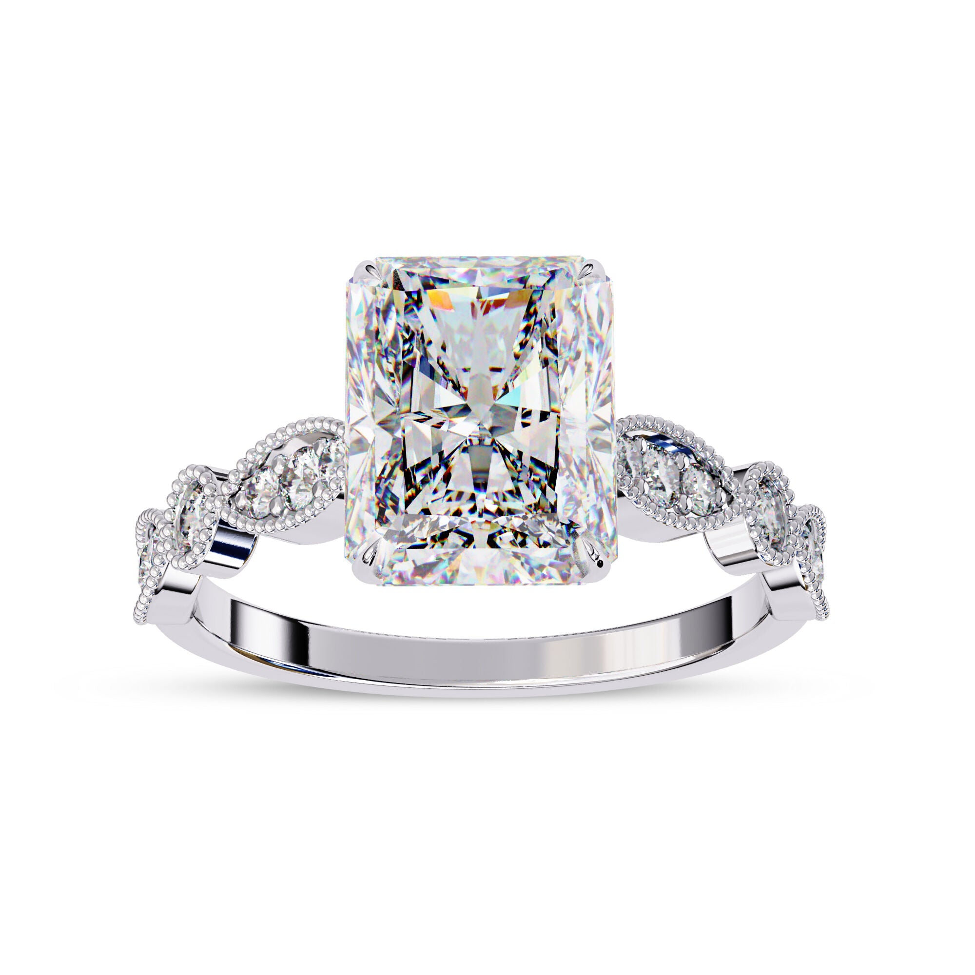 Solitaire Beaded Engagement Ring Oval Lab Grown Diamond