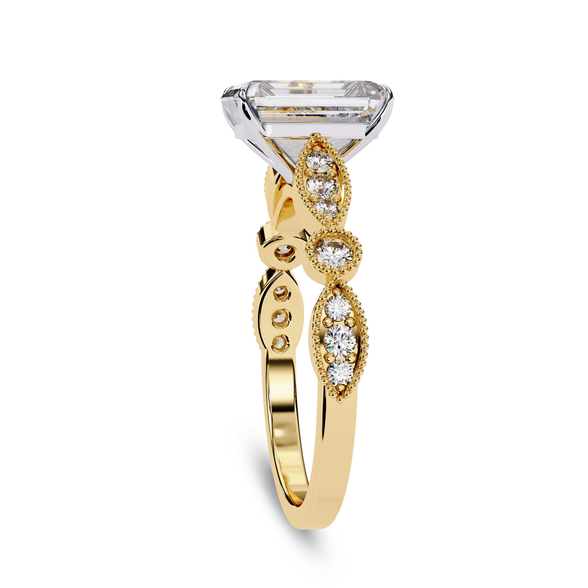 Solitaire Beaded Engagement Ring Oval Lab Grown Diamond