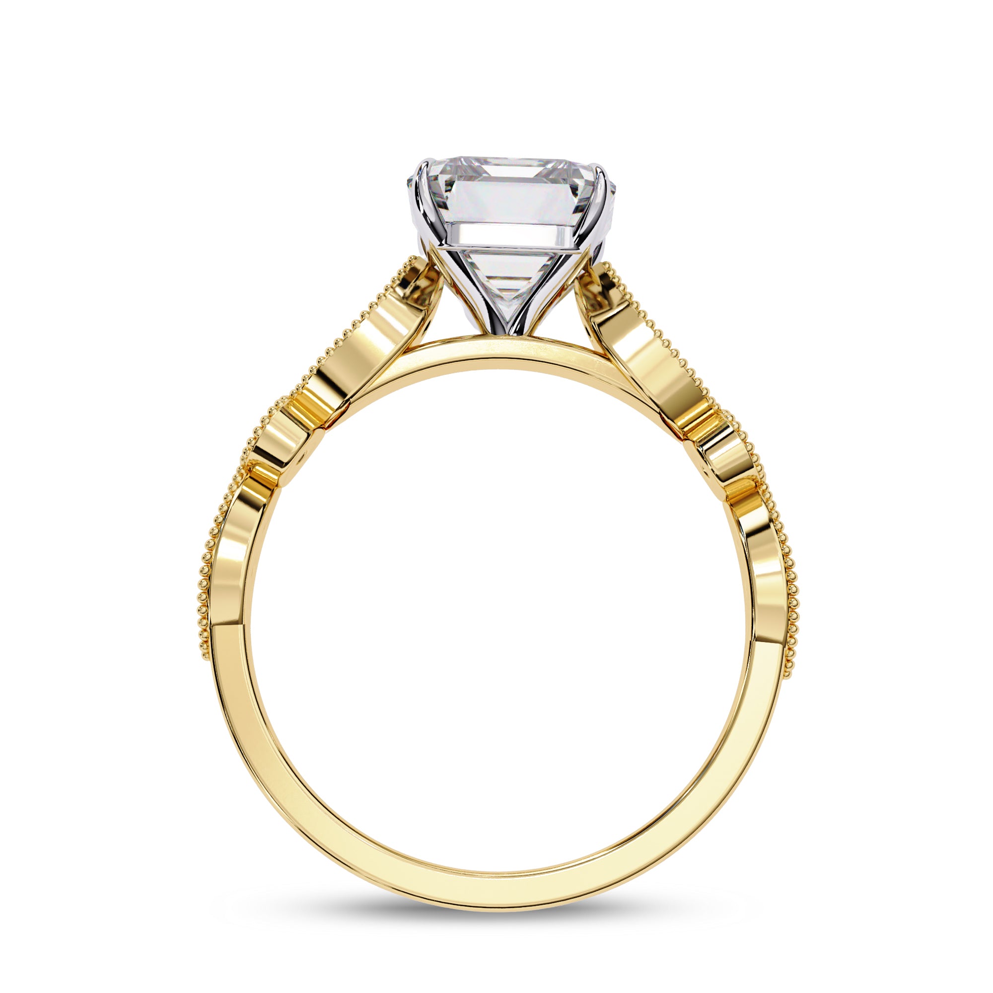Solitaire Beaded Engagement Ring Oval Lab Grown Diamond