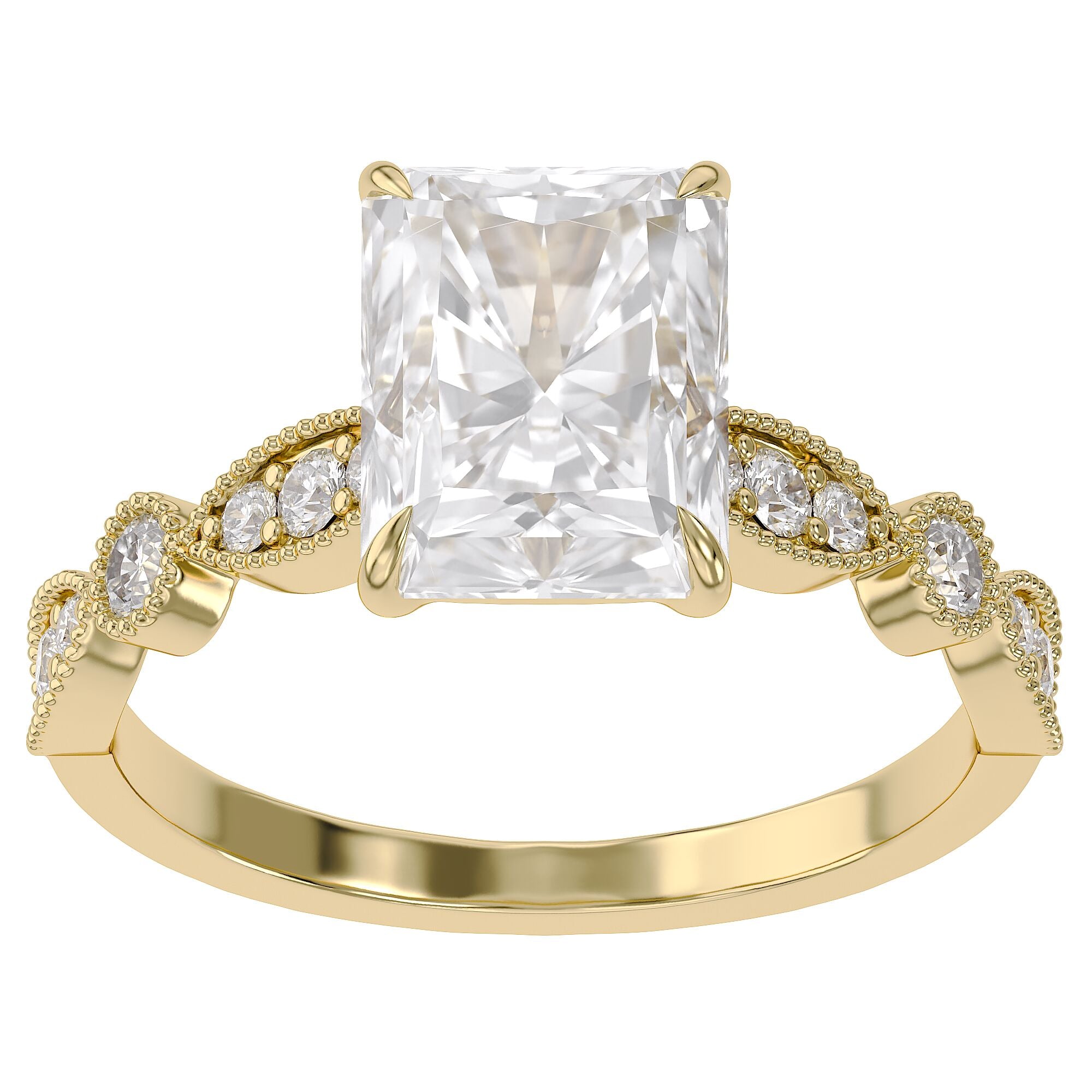 Solitaire Beaded Engagement Ring Oval Lab Grown Diamond