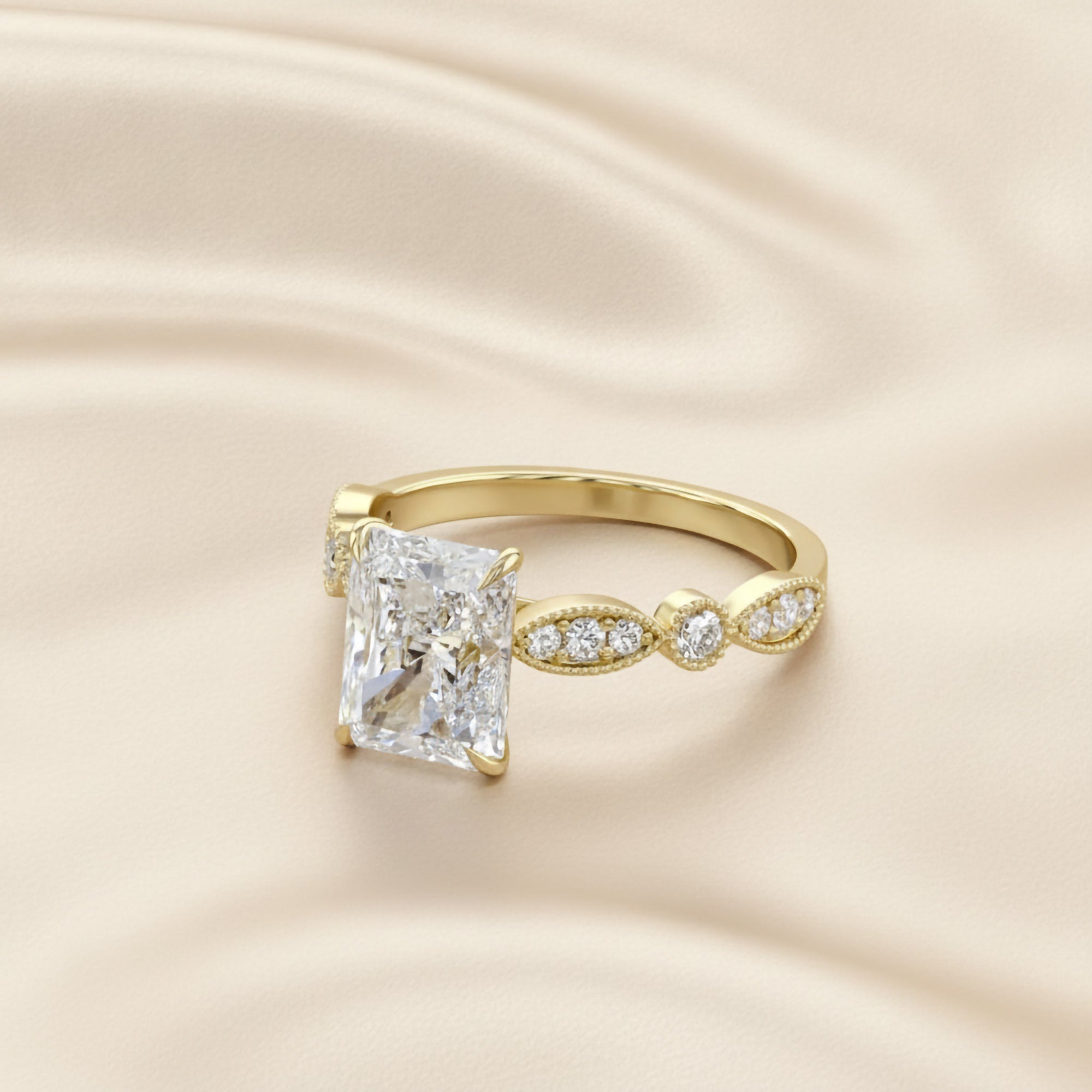 Solitaire Beaded Engagement Ring Oval Lab Grown Diamond