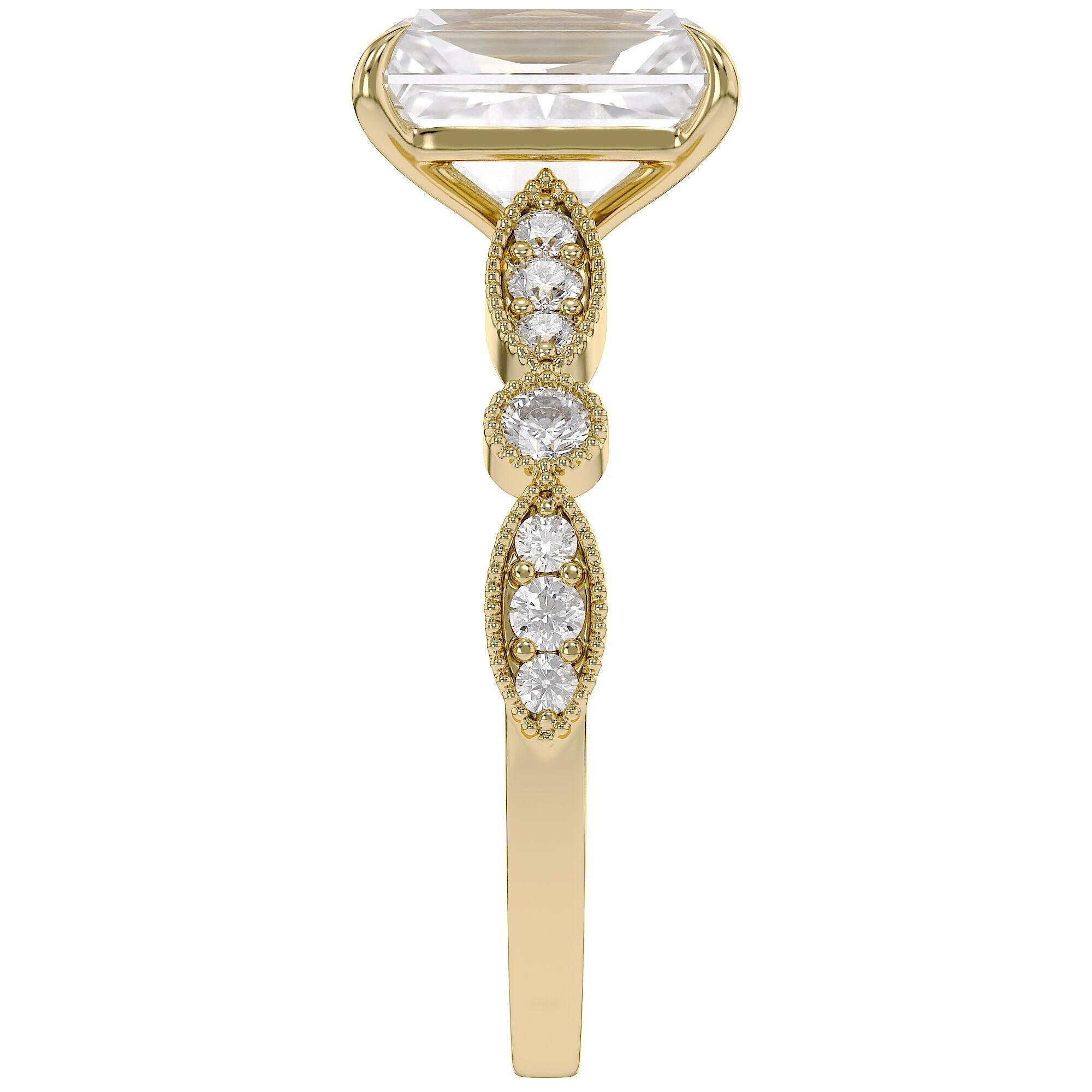Solitaire Beaded Engagement Ring Oval Lab Grown Diamond
