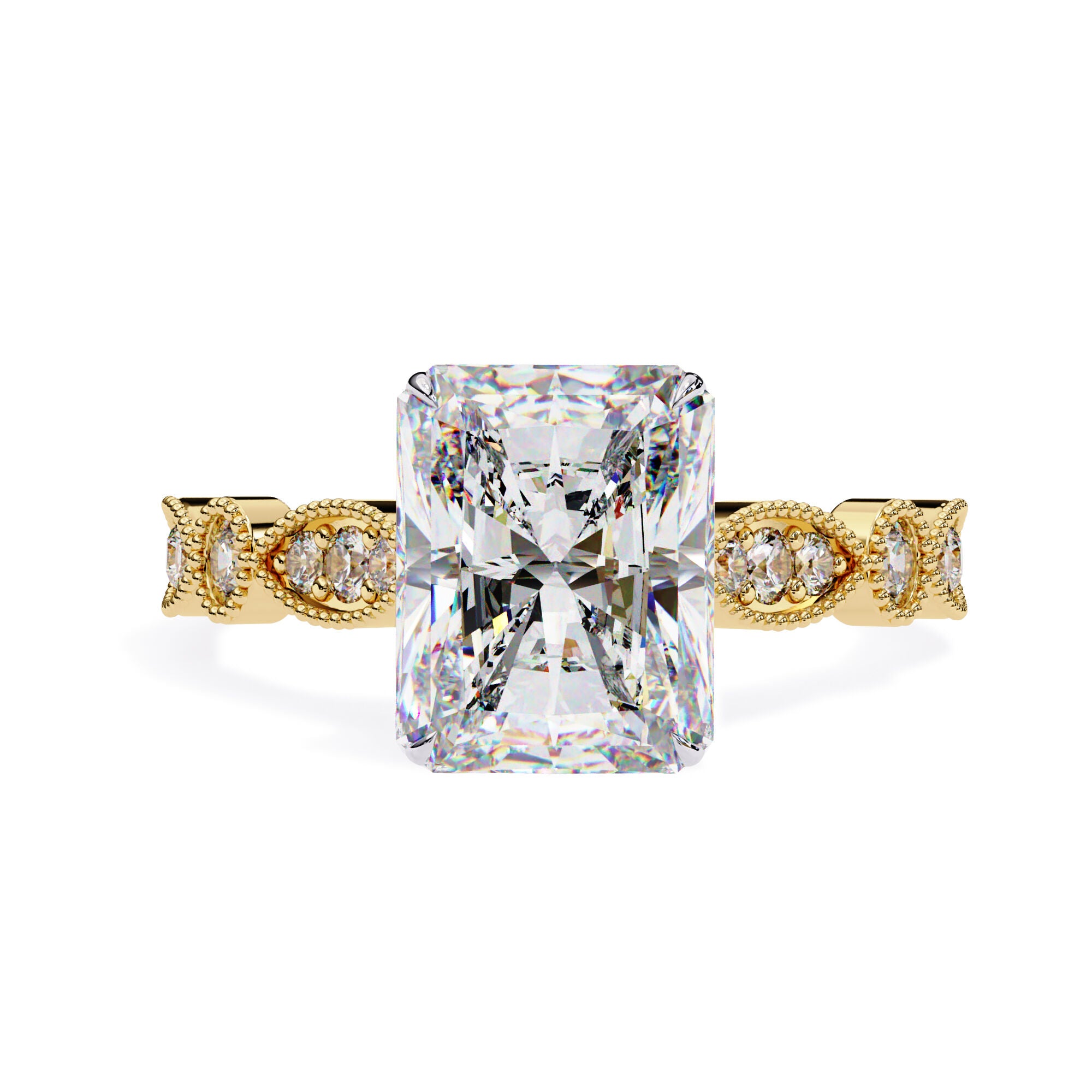 Solitaire Beaded Engagement Ring Oval Lab Grown Diamond