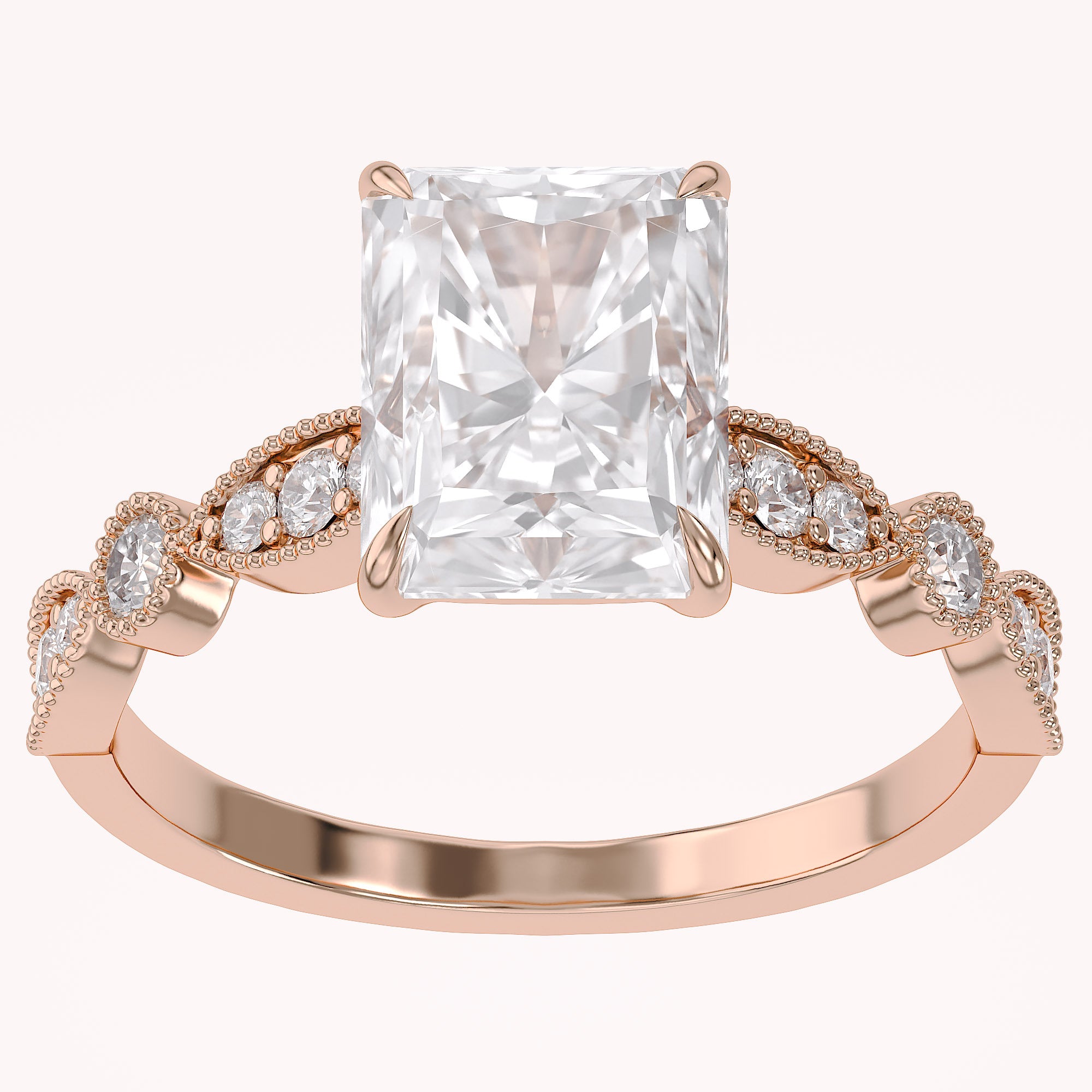 Solitaire Beaded Engagement Ring Oval Lab Grown Diamond