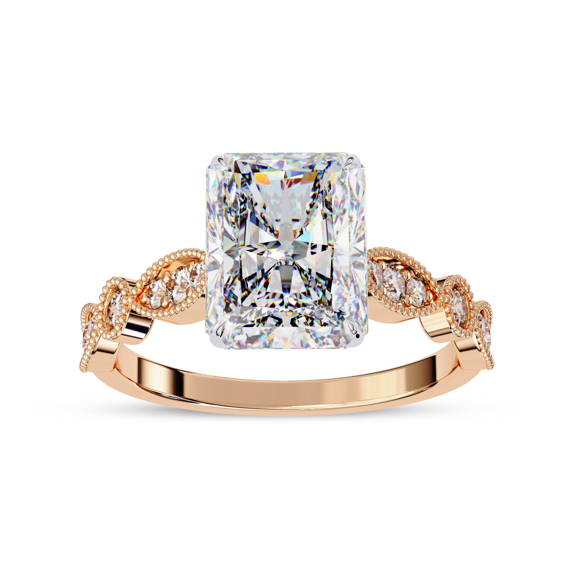 Solitaire Beaded Engagement Ring Oval Lab Grown Diamond