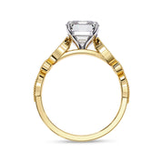 Solitaire Beaded Engagement Ring Emerald and Round Lab Grown Diamond