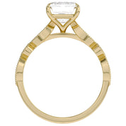 Solitaire Beaded Engagement Ring Emerald and Round Lab Grown Diamond