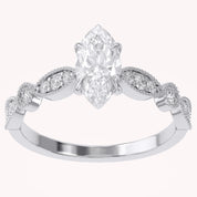 Solitaire Beaded Engagement Ring Marquise and Round Cut Lab Grown Diamond