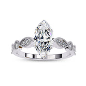 Solitaire Beaded Engagement Ring Marquise and Round Cut Lab Grown Diamond