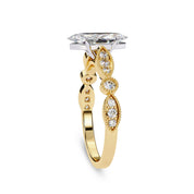 Solitaire Beaded Engagement Ring Marquise and Round Cut Lab Grown Diamond