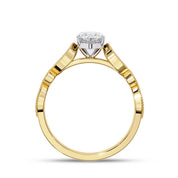 Solitaire Beaded Engagement Ring Marquise and Round Cut Lab Grown Diamond