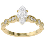 Solitaire Beaded Engagement Ring Marquise and Round Cut Lab Grown Diamond