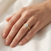 Solitaire Beaded Engagement Ring Marquise and Round Cut Lab Grown Diamond