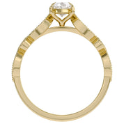 Solitaire Beaded Engagement Ring Marquise and Round Cut Lab Grown Diamond